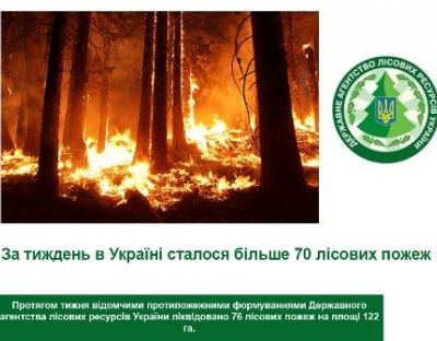 Держлісагентство: За тиждень в Україні сталося більше 70 лісових пожеж