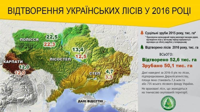 Інфографіка: лісівники у 2016 році відтворили більше лісів, ніж було зрубано протягом 2015 року